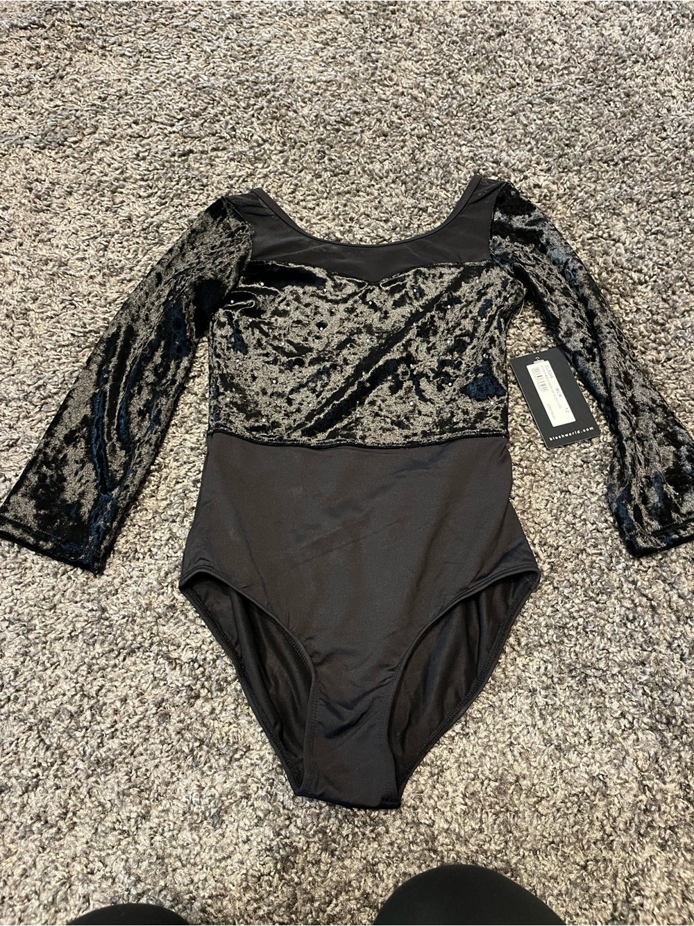Bloch Black Crushed Velvet Long-Sleeve Kids One-Piece